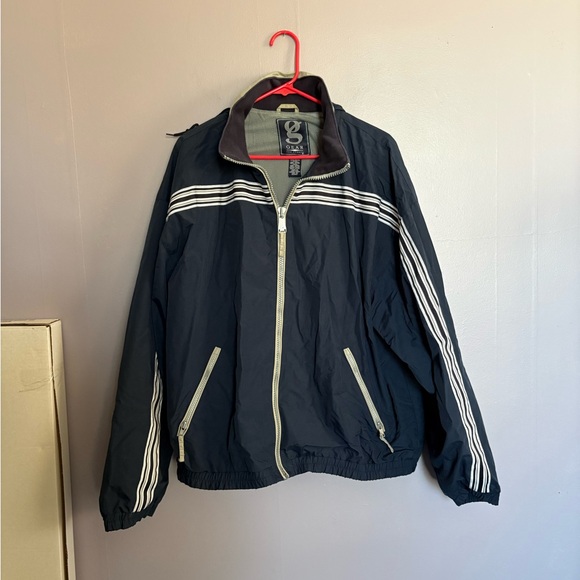 Gear For Sports Other - VTG 90s Gear for Sports blue windbreaker jacket white stripes hideaway hood XL